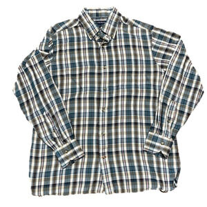 Daniel Cremieux Teal Red Tan Cream Plaid Long Sleeve Button Up Size M